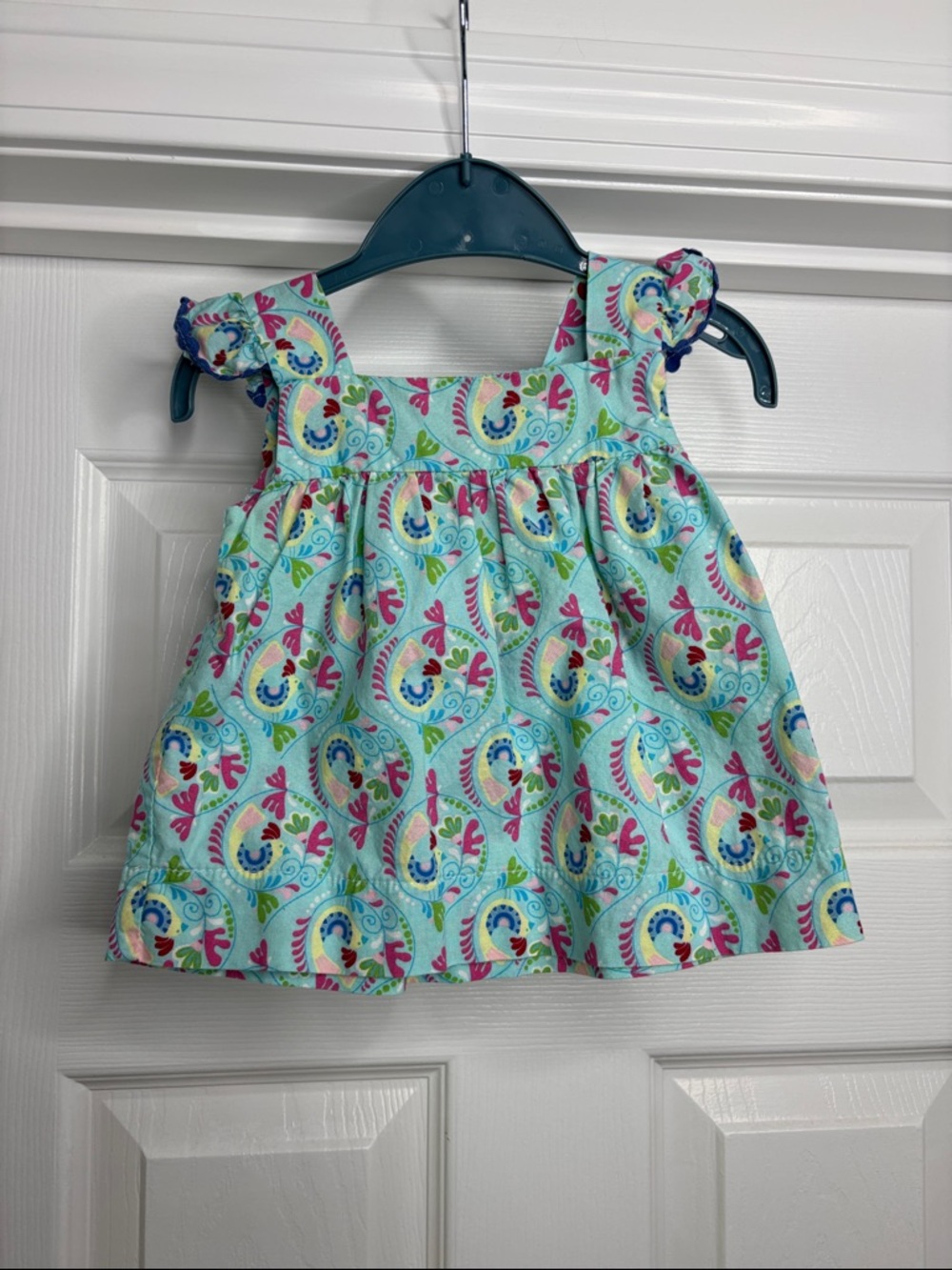 Girls' Aqua Floral Flutter Sleeve Top